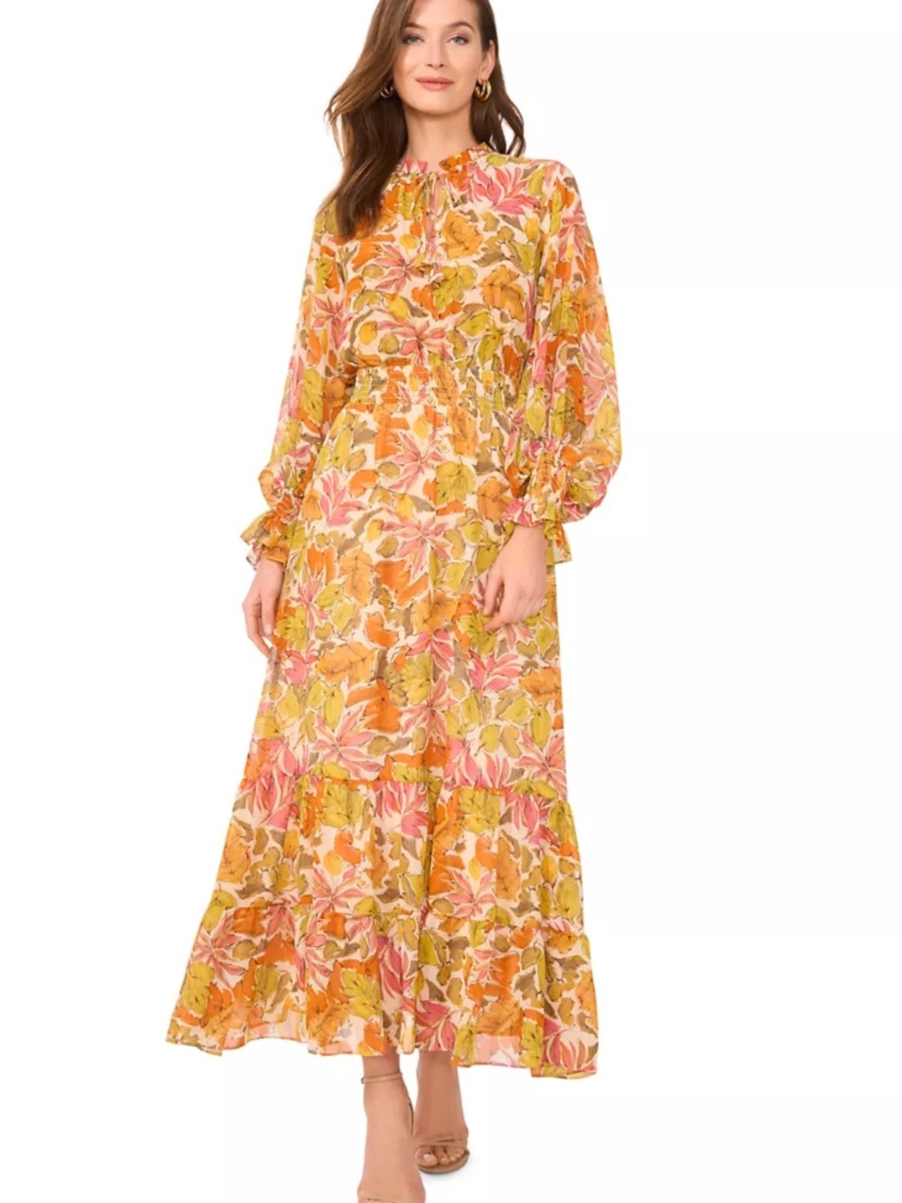 Vince Camuto Floral Tiered Maxi Dress in Yellow and Pink